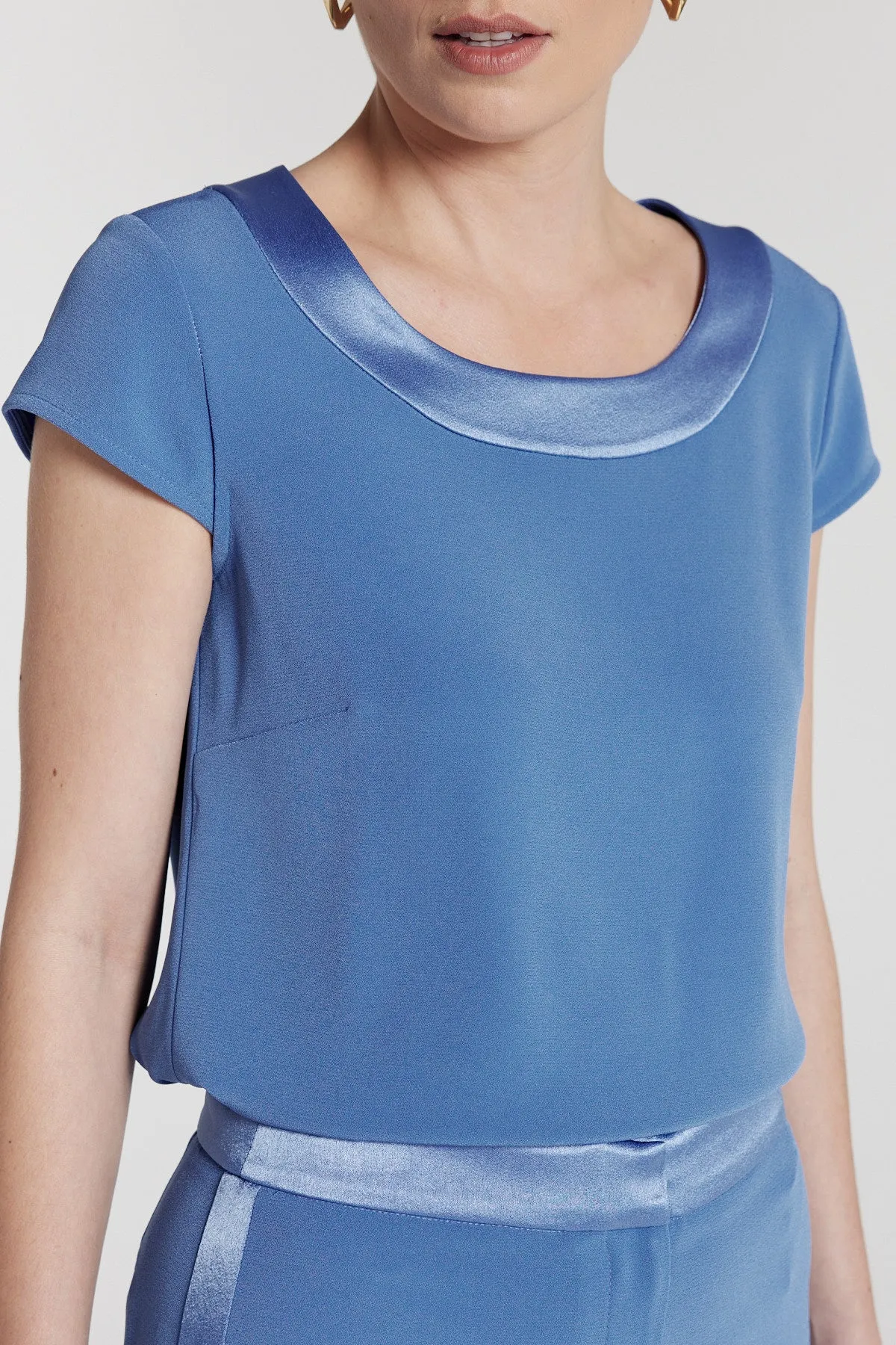 Lina Satin Trim Top - Bluebell