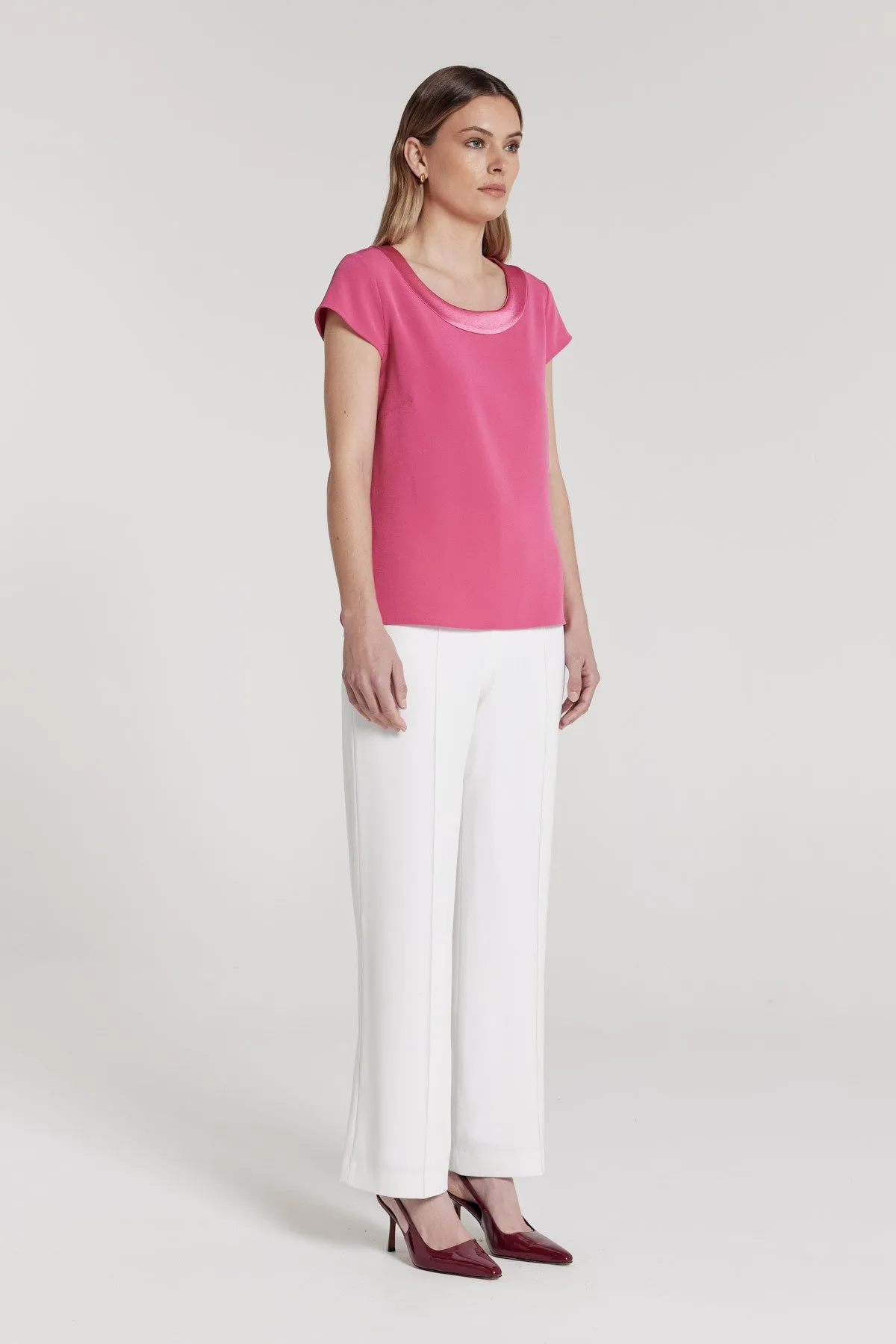 Lina Satin Trim Top - Rose Pink