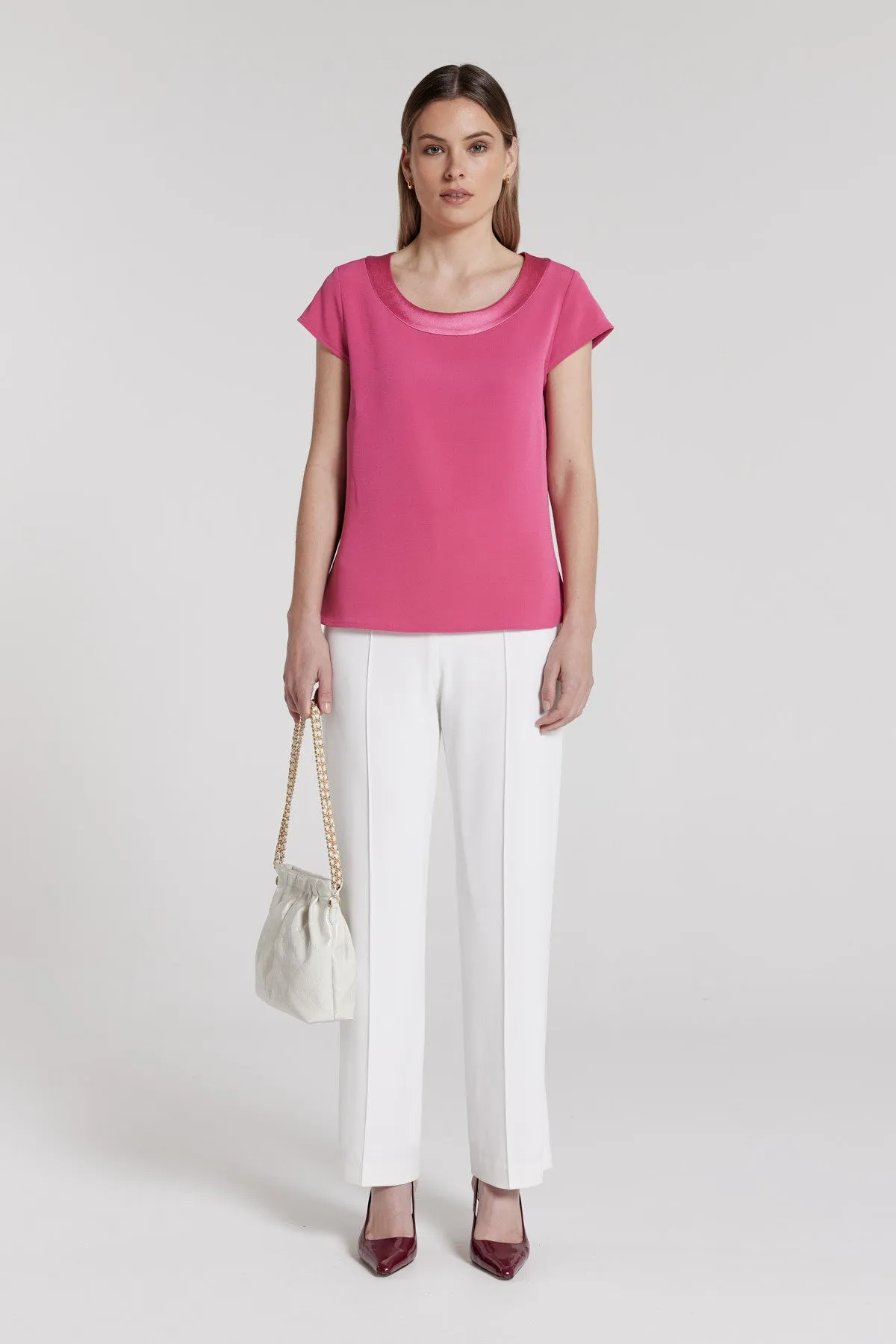 Lina Satin Trim Top - Rose Pink