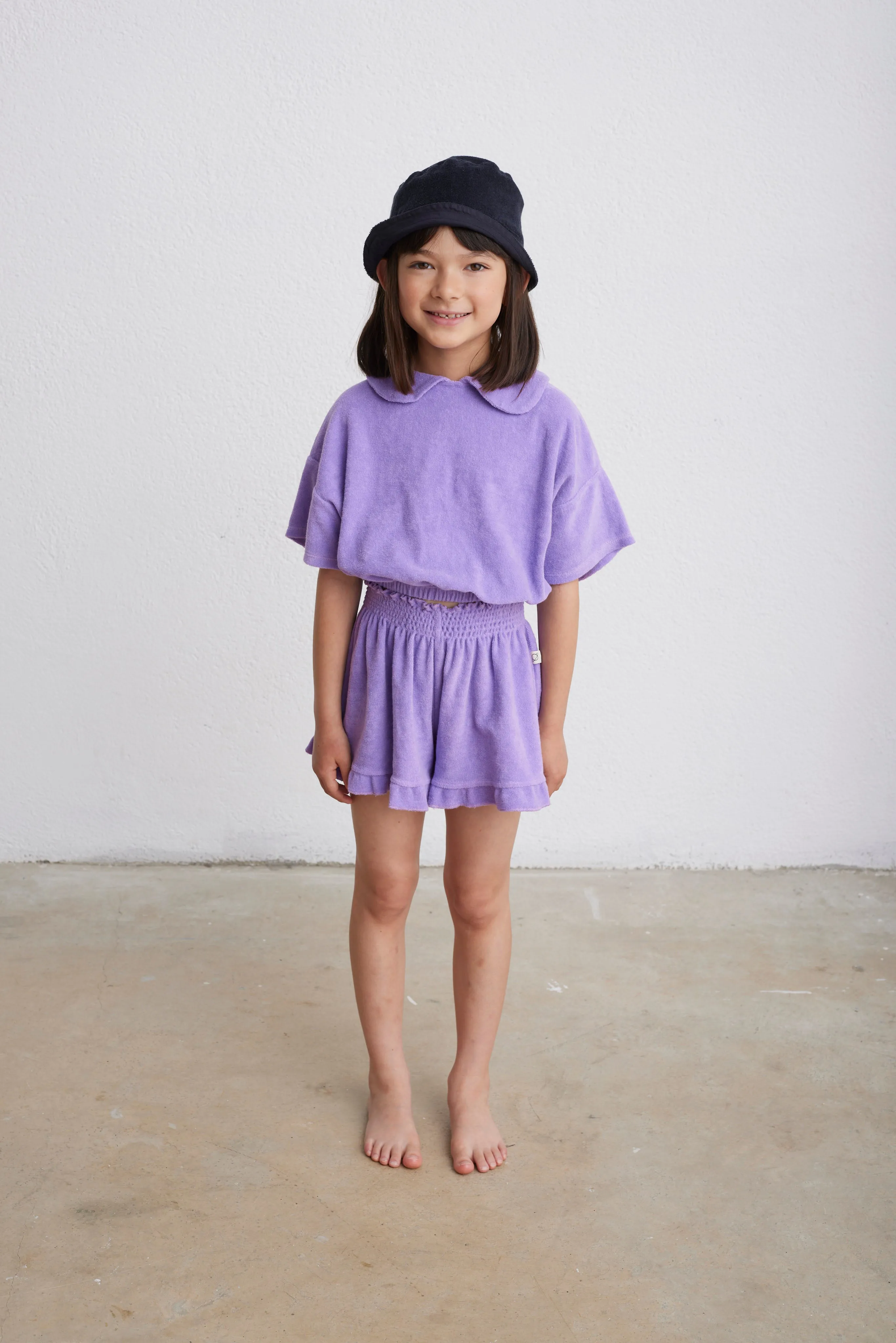 MY LITTLE COZMO Les Tresors Marines Organic Toweling Terry Blouse in Purple