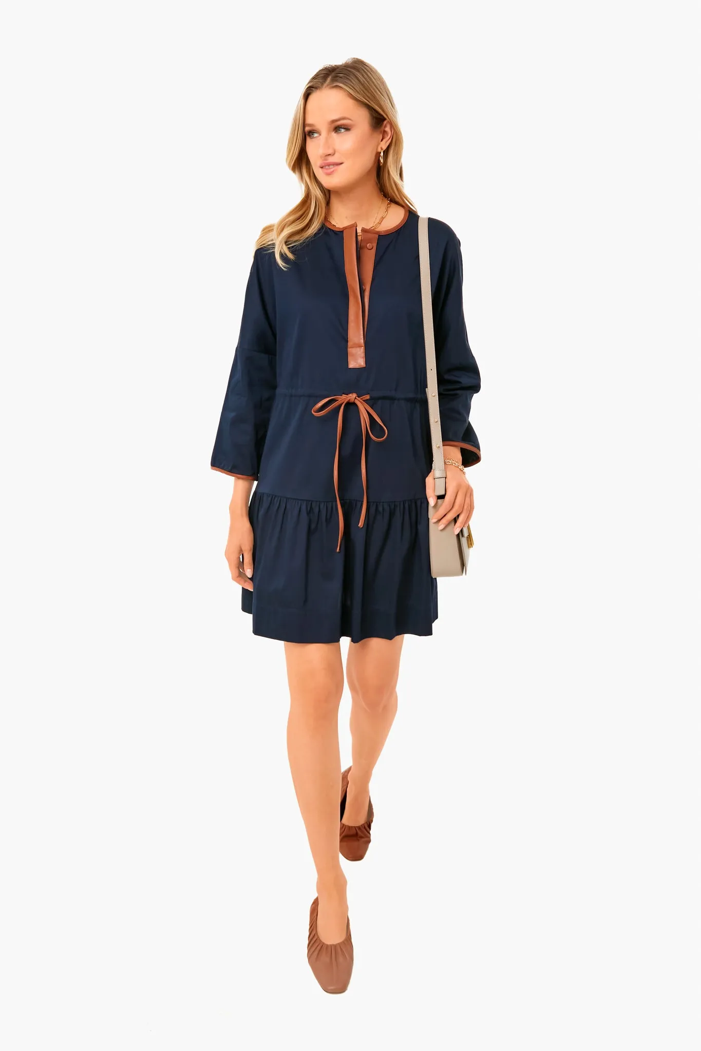 Navy with Leather Lucy Dress