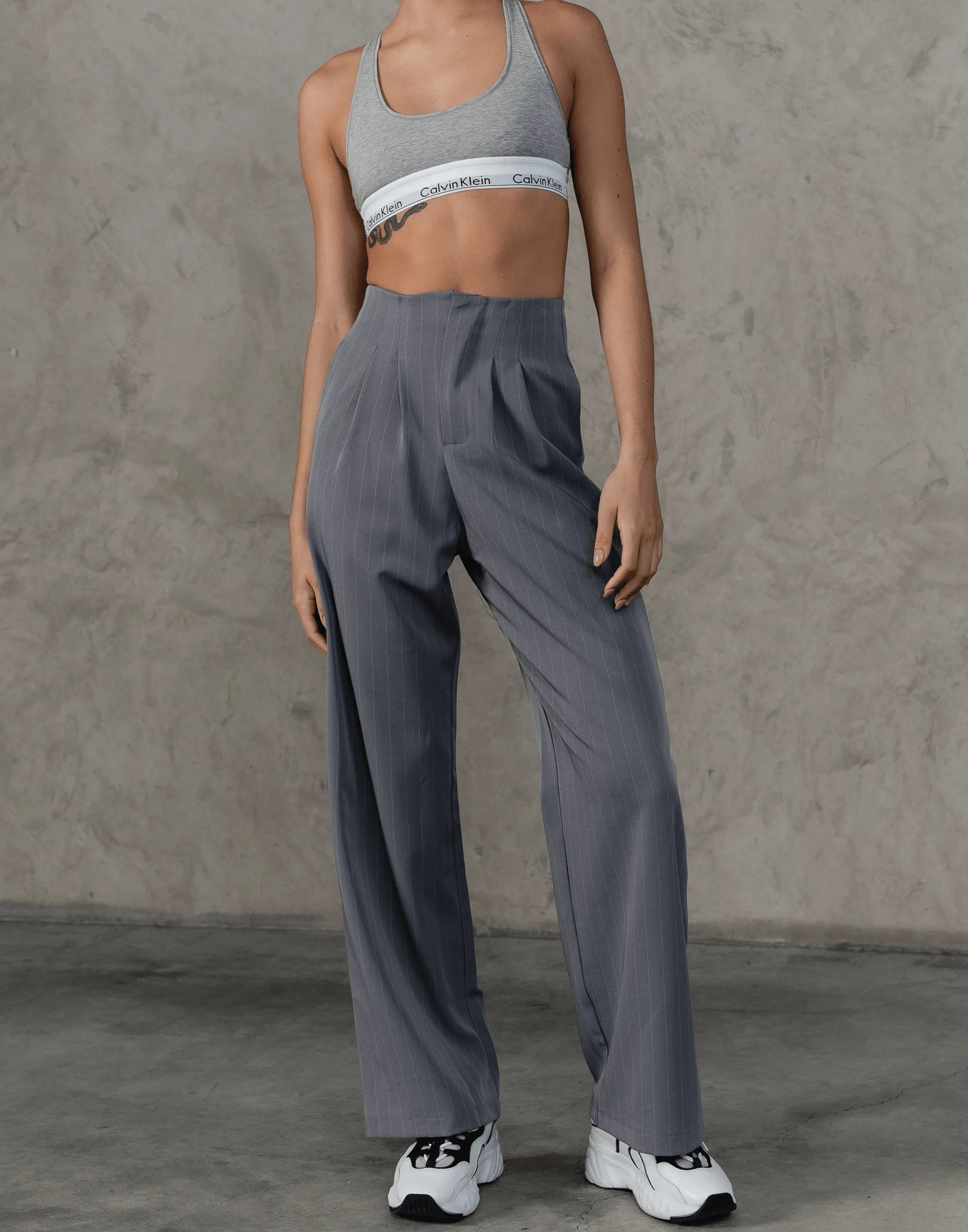 New Girl Pants (Grey Pinstripe)