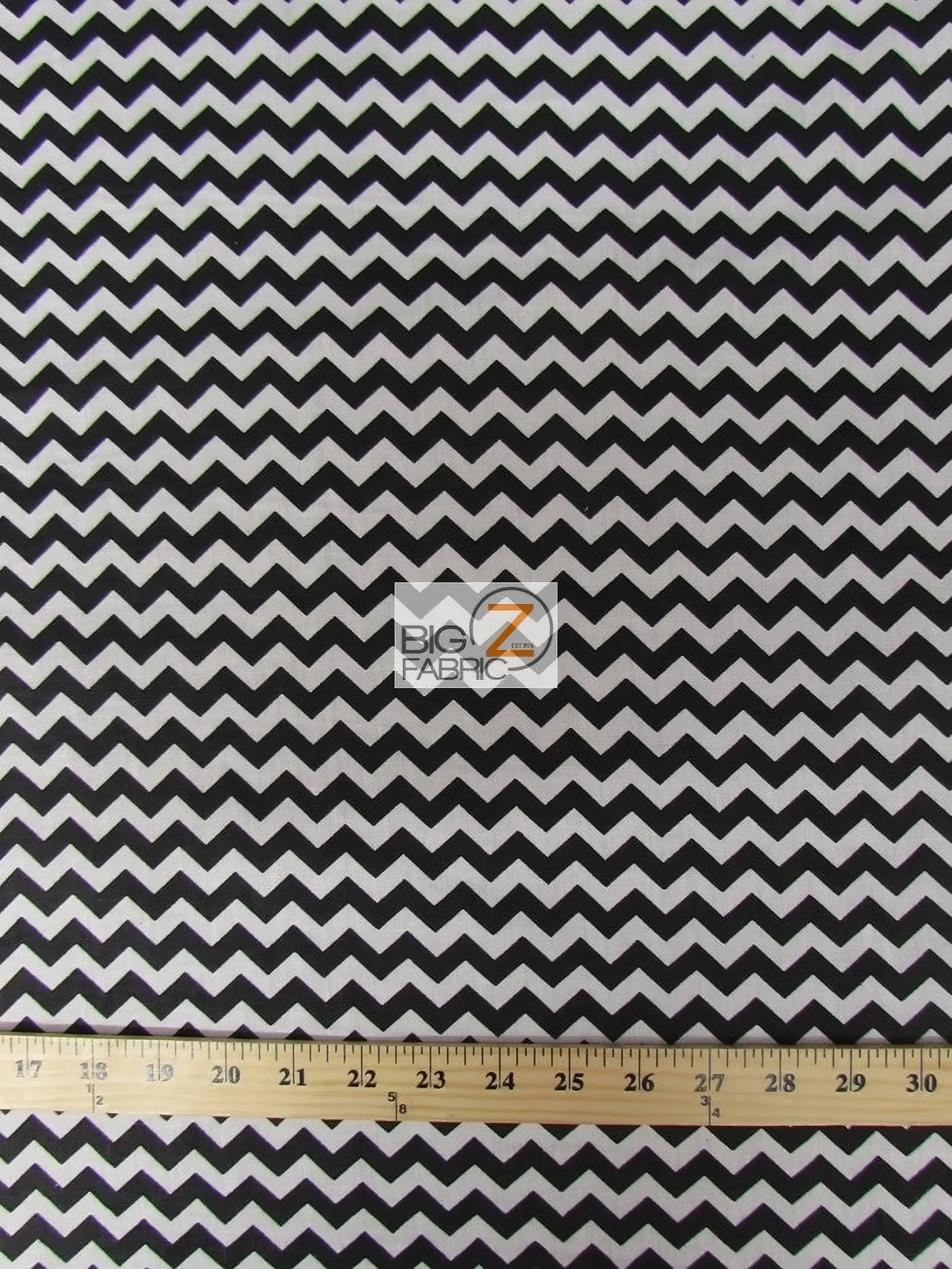 Poly Cotton Fabric .4 Zig Zag Chevron / Black/White / 50 Yard Bolt