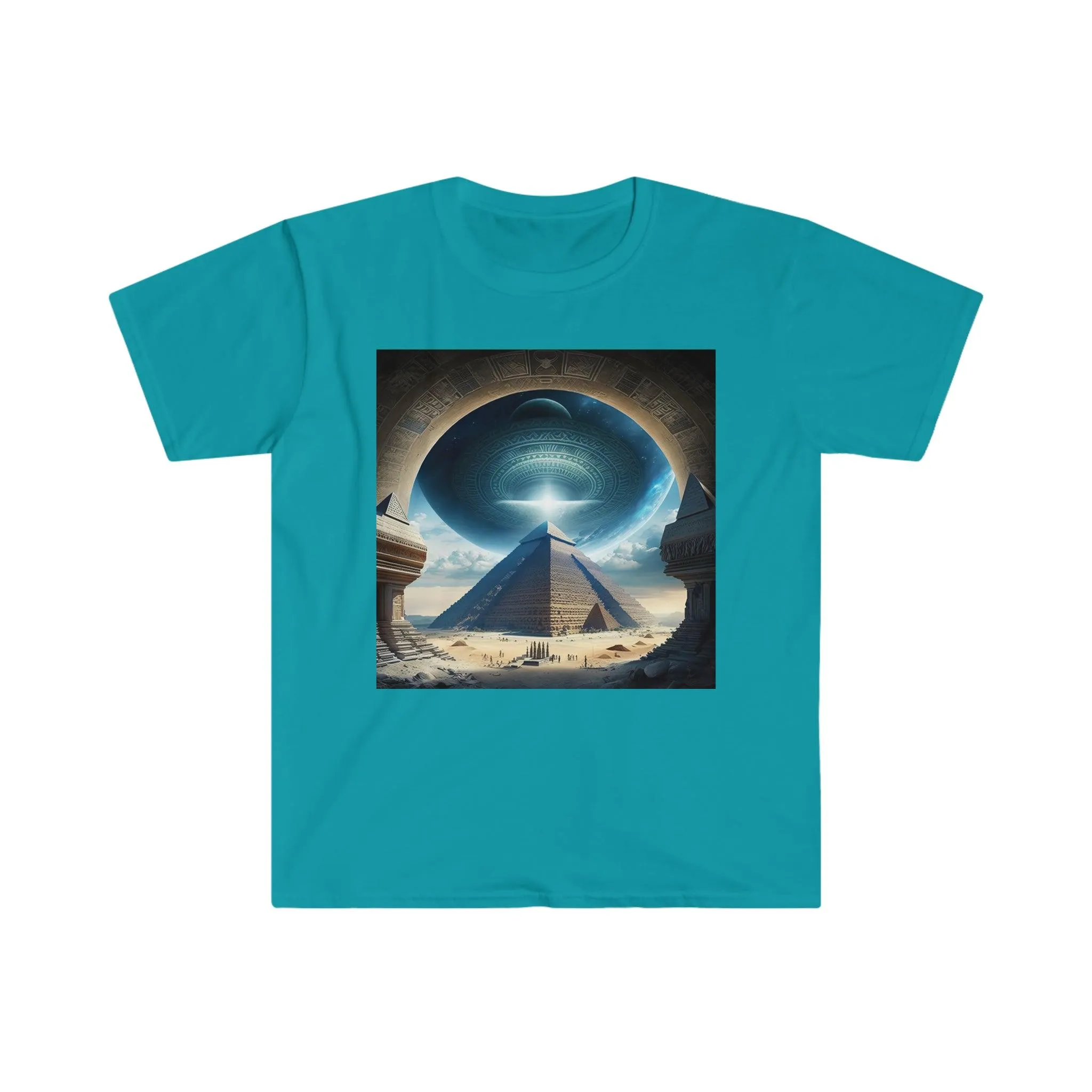 Psychedelic Ai Art Men's and Women's Unisex T-Shirt for Festival and Street Wear Pyramids v5.1