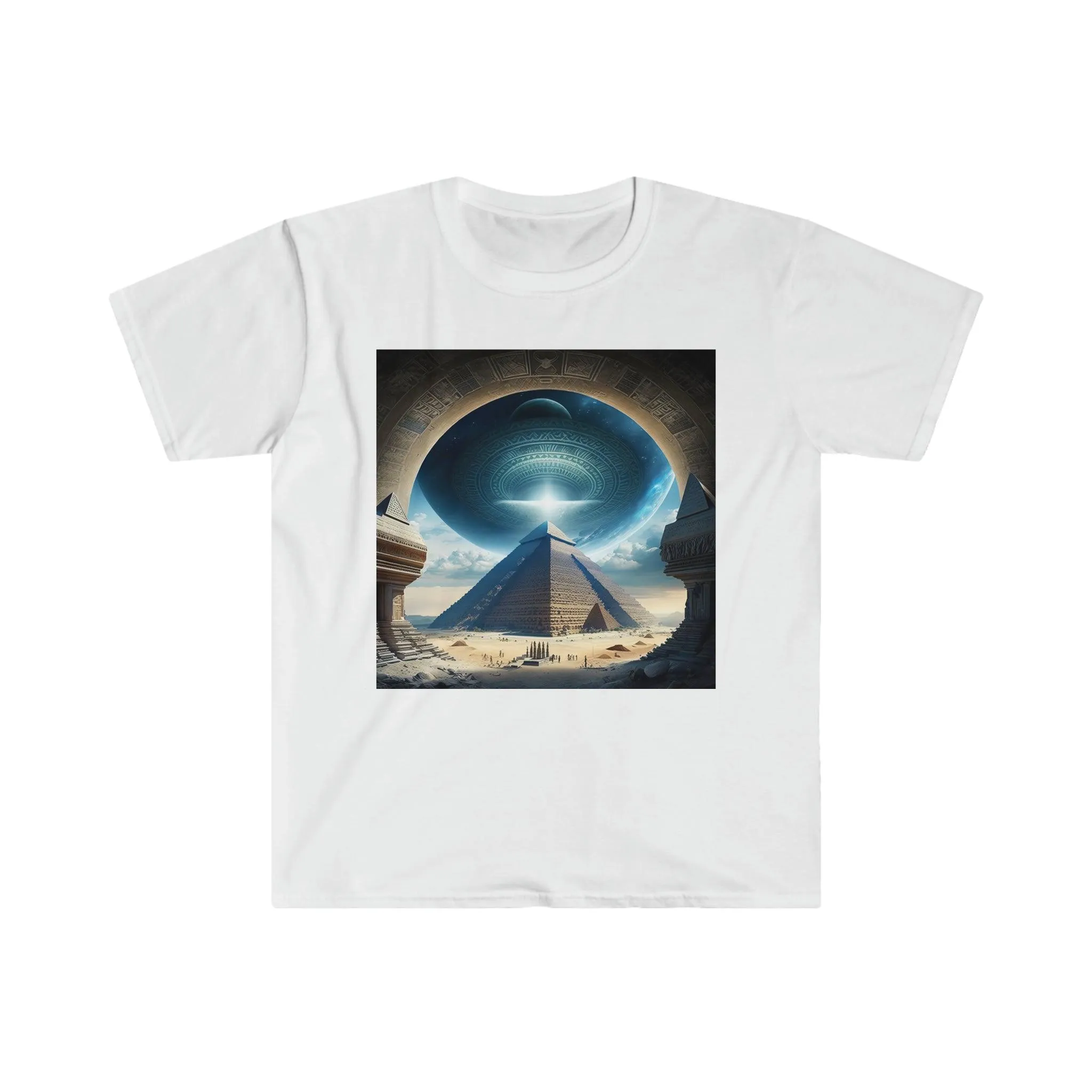 Psychedelic Ai Art Men's and Women's Unisex T-Shirt for Festival and Street Wear Pyramids v5.1