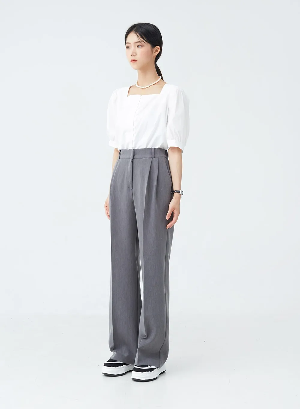 Rayon Pintuck Wide Leg Tailored Pants OU19