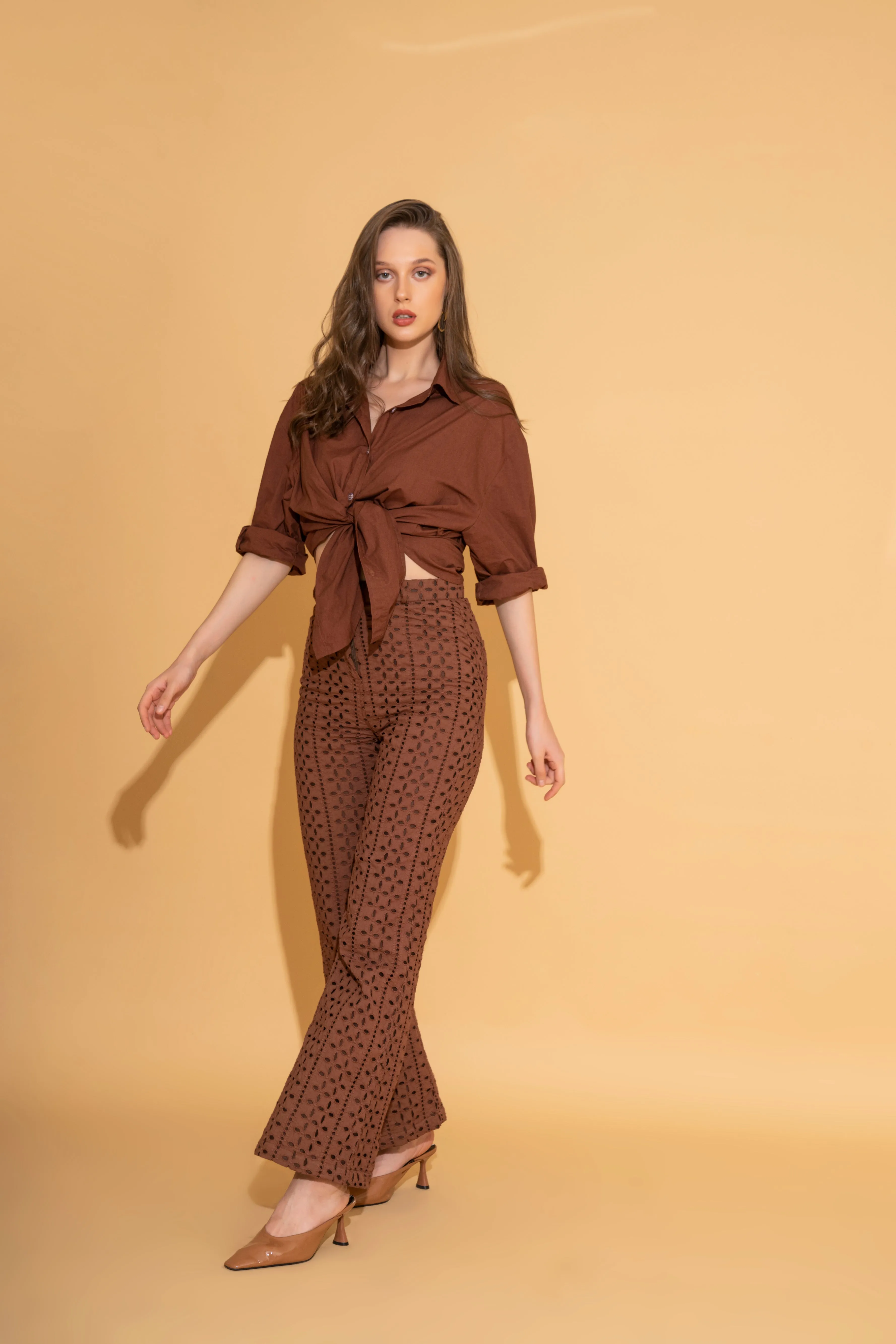 Rust Schiffli Pants and Poplin Shirt Co-ord Set