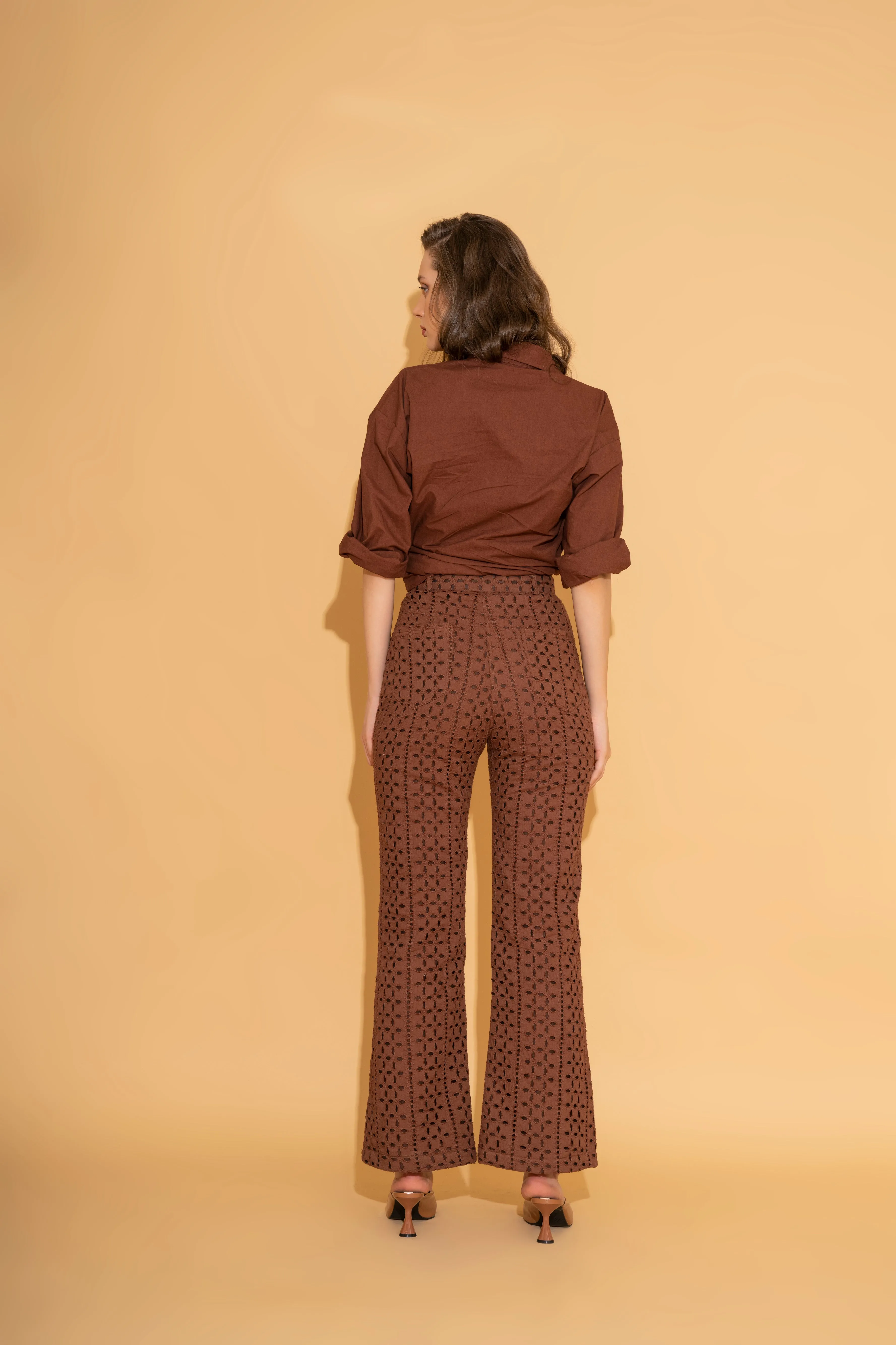 Rust Schiffli Pants and Poplin Shirt Co-ord Set