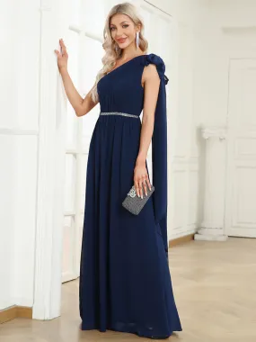 Sexy Asymmetric Shoulder Sleeveless A Line Evening Dresses