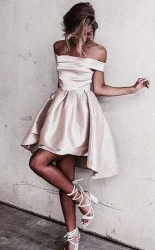 Sexy Off the Shoulder Light Champagne Prom Dress Short Prom Dresses Homecoming Dress