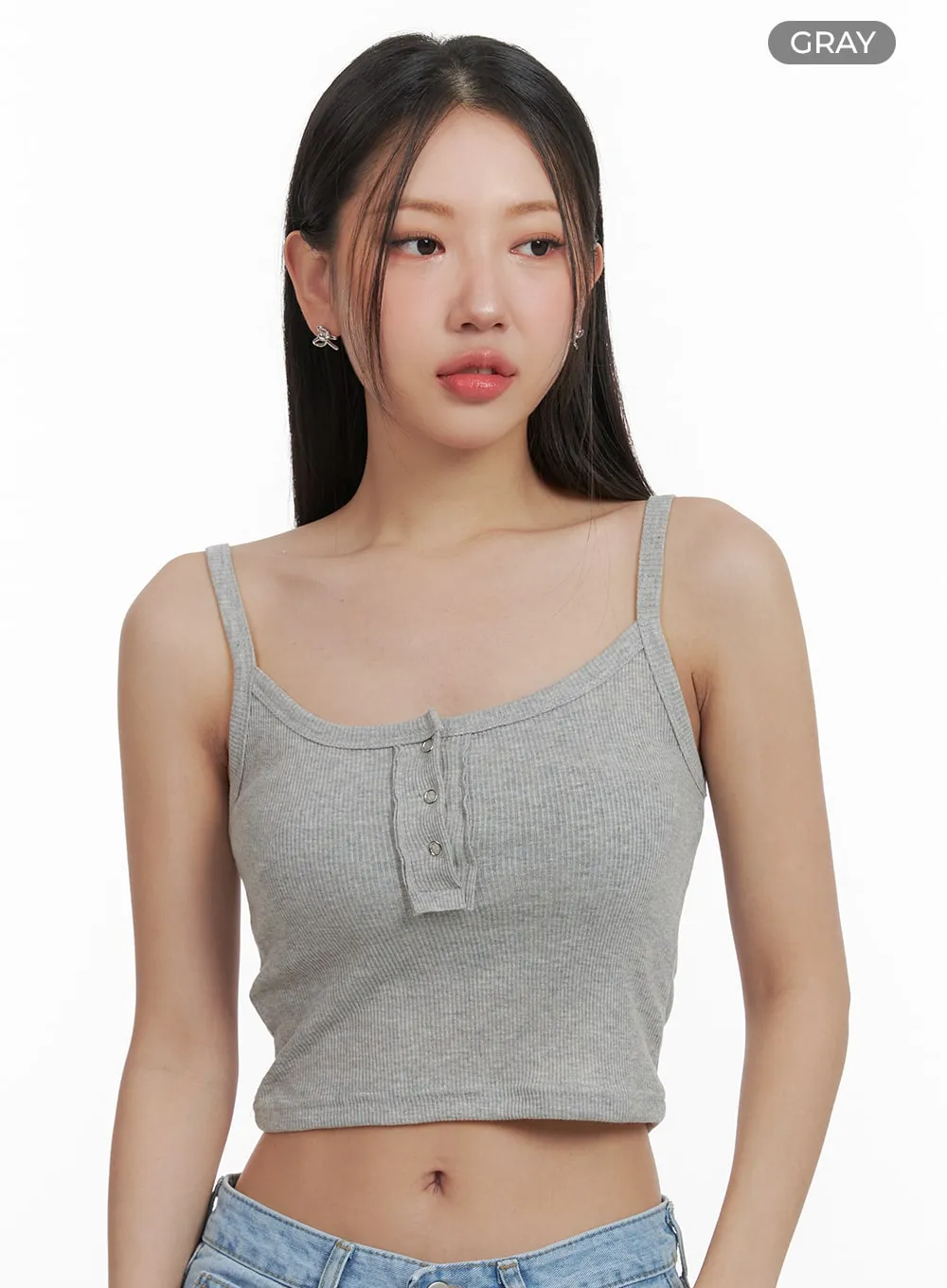 Solid Buttoned Cotton Cami Crop Top OA416