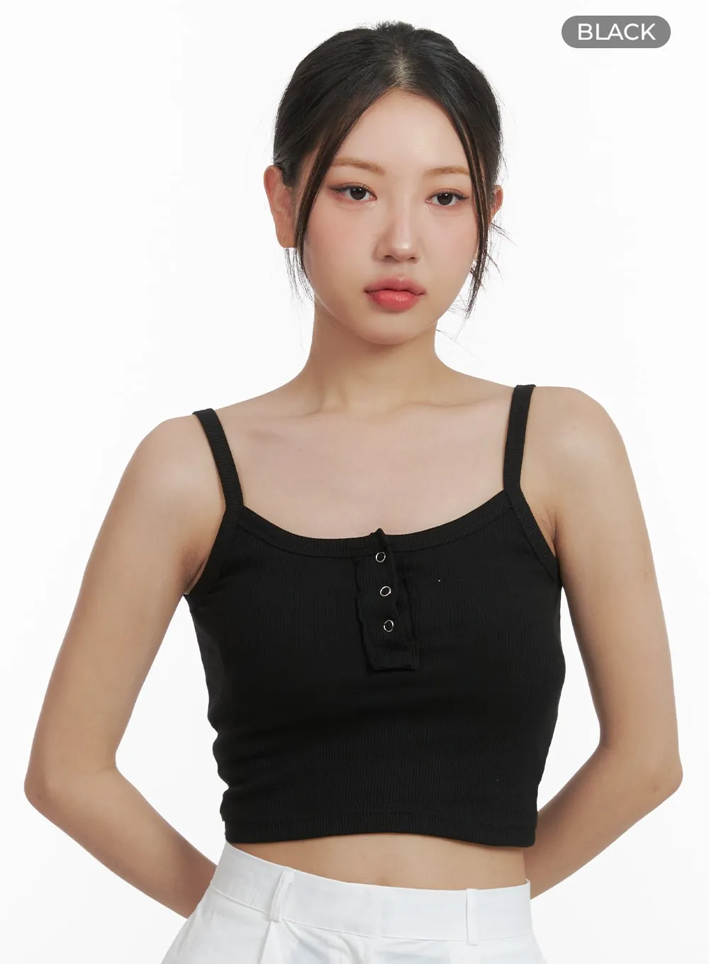 Solid Buttoned Cotton Cami Crop Top OA416