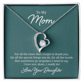 To My Mom Necklace from Daughter, For All the Time, I Love You Mom