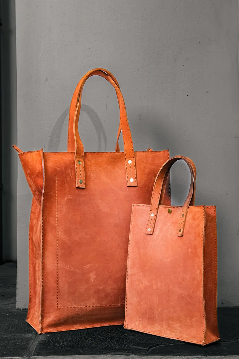 TUG Yugi Chestnut Leather Double Strap Tote Bag