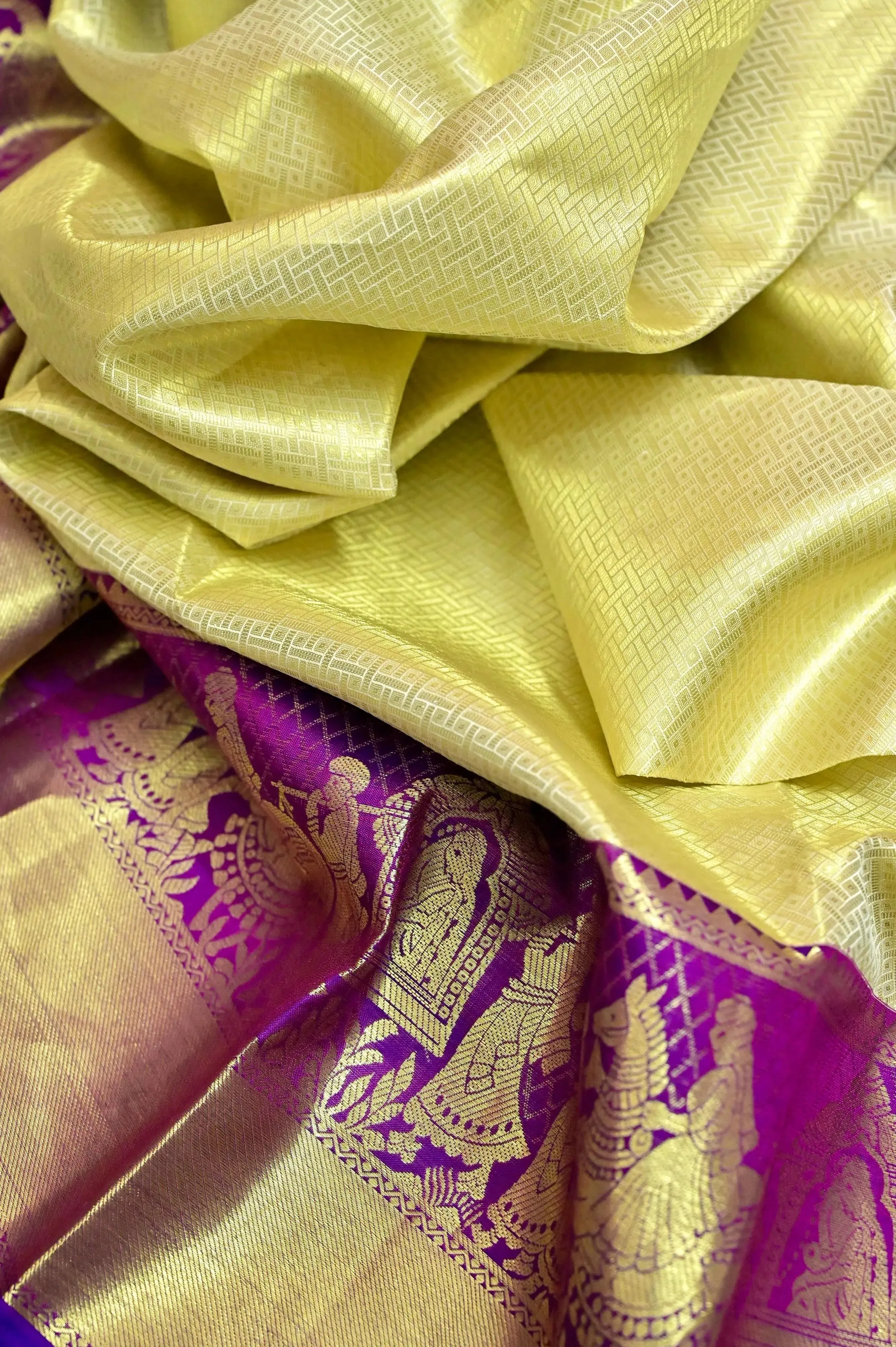 Tussar Yellow Color Pure Tissue Brocade Kanjeevaram Saree with Allover Brocade Work