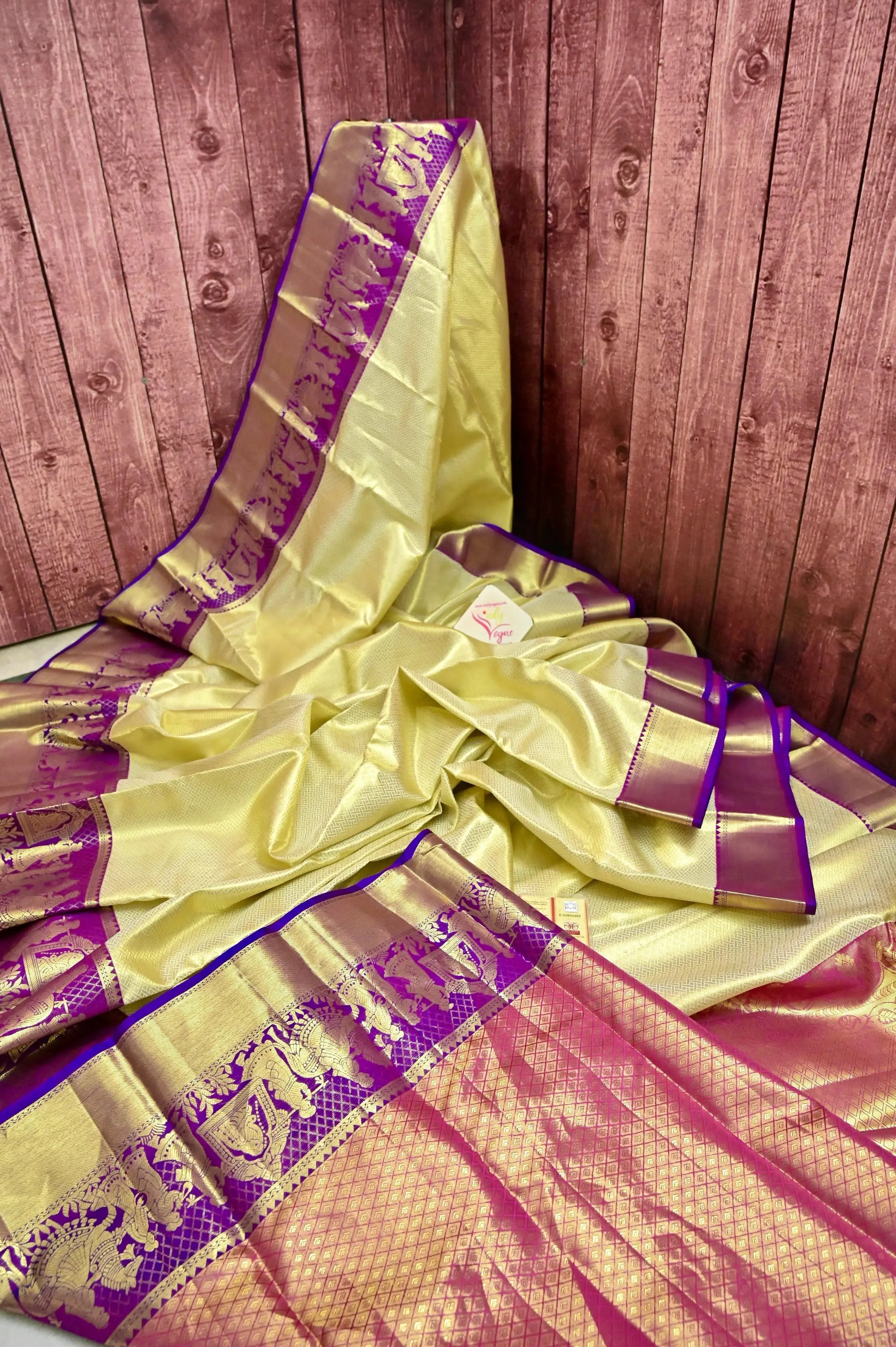 Tussar Yellow Color Pure Tissue Brocade Kanjeevaram Saree with Allover Brocade Work