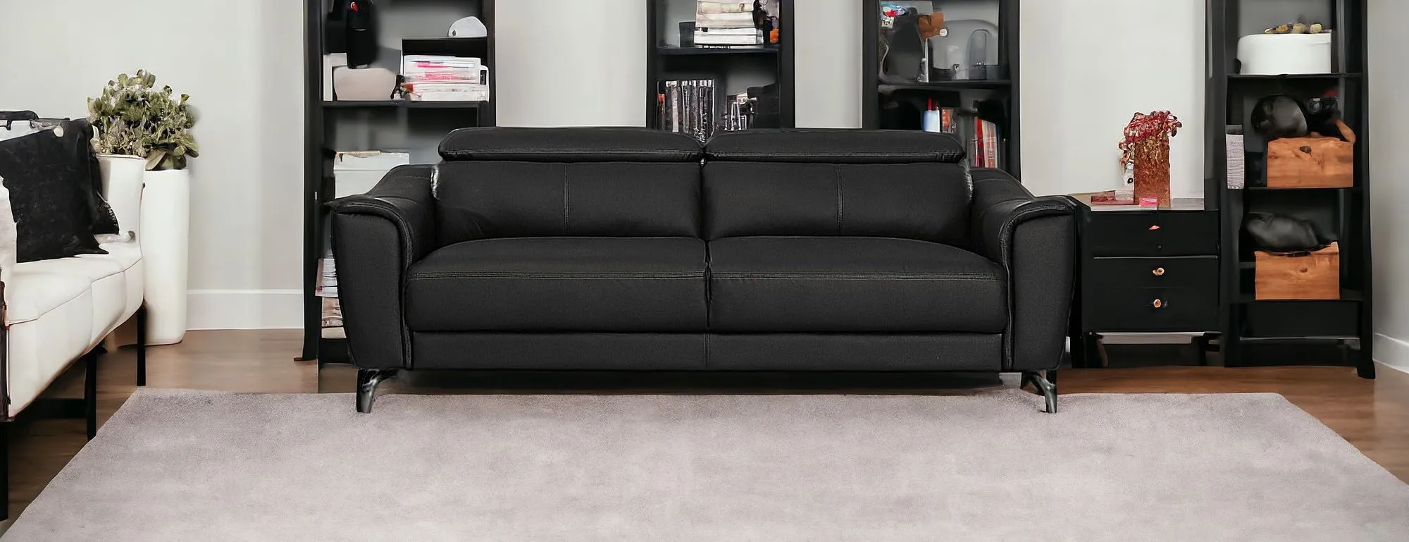 Urban 80 Black Leather Adjustable Headrest Sofa