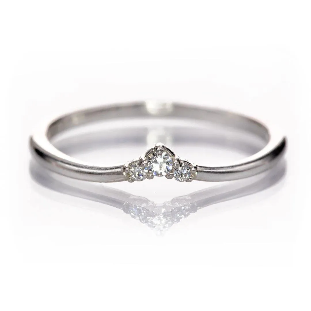 Vania Band -Graduated Diamond, Moissanite or Sapphire V-Shape Contoured Stacking Wedding Ring