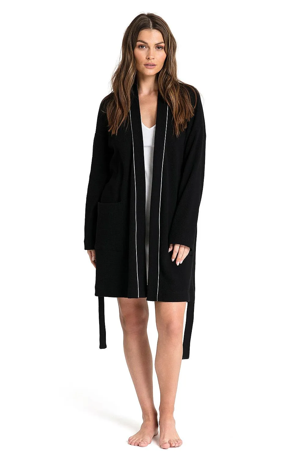 Waffle-Weave Cotton Bathrobe Black