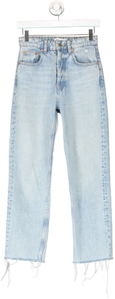 ZARA Blue High Rise Straight Leg Raw Hem Jeans UK 6