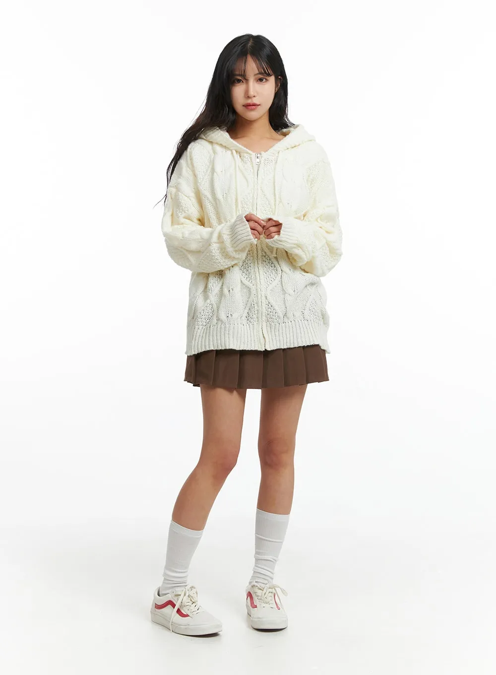 Zip-Up Cable Knit Sweater OJ424